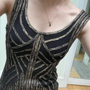 BLACK AND GOLD FRINGE FLAPPER ELEGANT DRESS